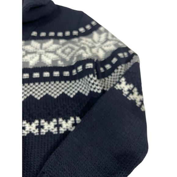 Vintage L’uomo Sweater Mens Small Blue Wool Blend Nordic Fair Isle Shawl Collar - Picture 3 of 7